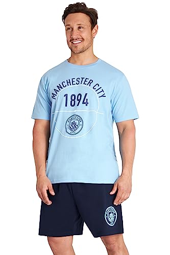 Manchester City Schlafanzug Herren Kurz, Pyjama Set T-Shirt & Schlafshorts (Blau, S) von Manchester City FC