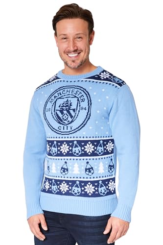 Manchester City Weihnachtspullover Herren & Teenager mit Rundhalsausschnitt - Man City Fußball Geschenke Männer (Blau, M) von Manchester City FC