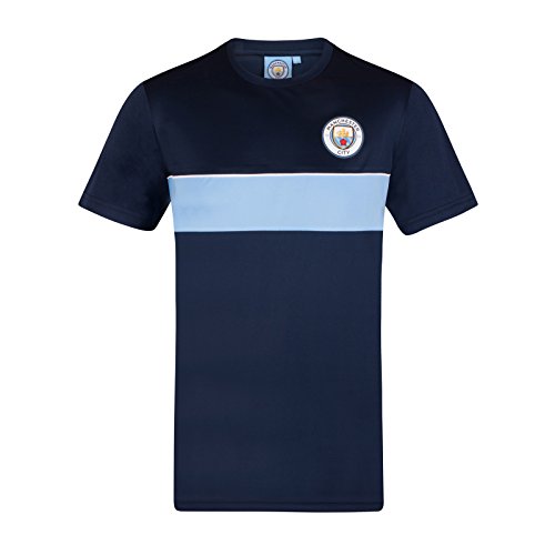 Manchester United offizielles Herren-Fußball-T-Shirt aus Polyester Gr. L, Navy Sky Stripe von Manchester City FC