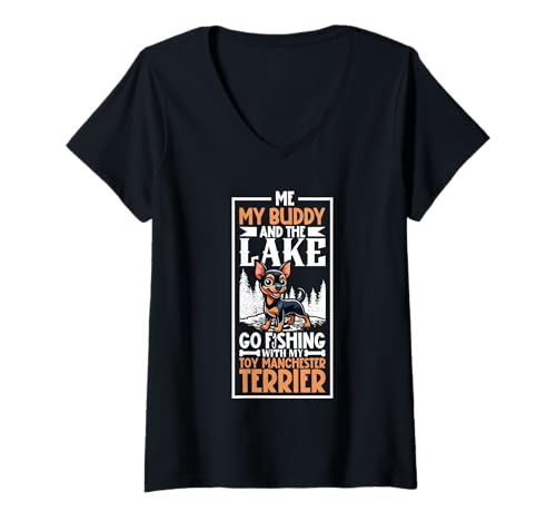 Damen Angeln und Manchester Terrier T-Shirt mit V-Ausschnitt Damen Angeln und Manchester Terrier T-Shirt mit V-Ausschnitt von Manchester Terrier Designs