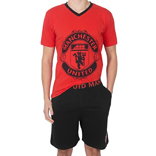 Manchester United FC - Herren Schlafanzug-Shorty - Offizielles Merchandise - Rot/Schwarz mit Vereinswappen - L von Manchester United FC