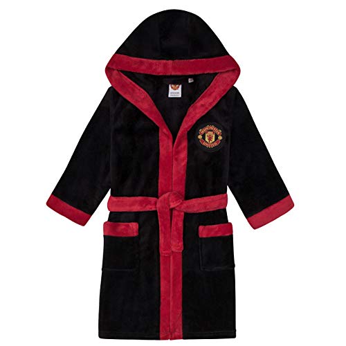 Manchester United FC - Jungen Fleece-Bademantel mit Kapuze - Offizielles Merchandise - Geschenk für Fußballfans - Schwarz - 5-6 Jahre von Manchester United FC