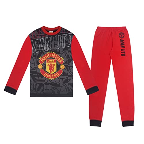 Manchester United FC - Jungen Schlafanzug mit Sublimationsdruck - Offizielles Merchandise - Geschenk für Fußballfans - Rot/Schwarz - Bündchen - 13-14 Jahre von Manchester United