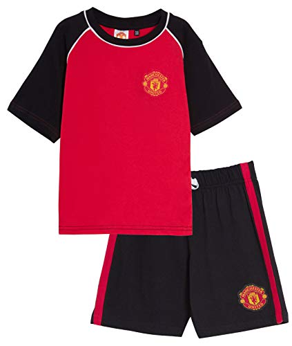 Manchester United FC Kurzer Schlafanzug für Jungen, Premiership Football Club Kit Shorts + T-Shirt, rot, 134 von Manchester United