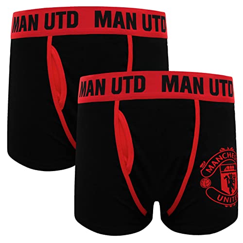 Manchester United FC - Herren Premium-Boxershorts mit Vereinswappen - Offizielles Merchandise - Geschenk für Fußballfans - Schwarz - 2 Stück - S von Manchester United FC