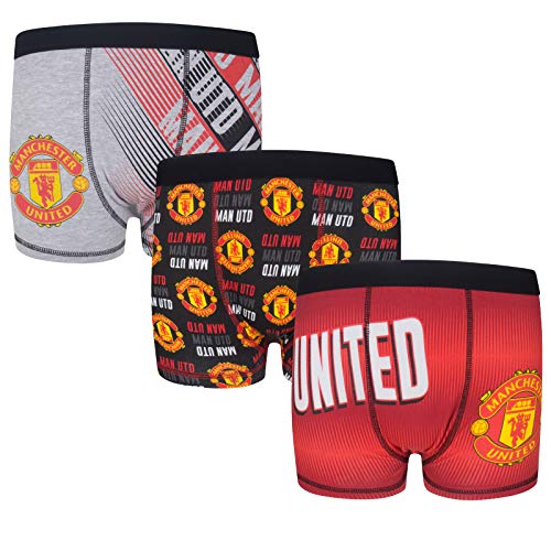 Manchester United FC - Jungen Boxershorts mit Vereinswappen - 3 Paar - Rot/Schwarz/Grau - 11-12 Jahre von Manchester United