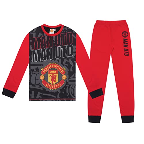 Manchester United FC - Jungen Schlafanzug mit Sublimationsdruck - Offizielles Merchandise - Geschenk für Fußballfans - Schwarz/Rot - 9-10 Jahre von Manchester United FC