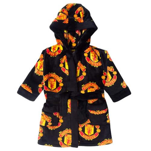 Manchester United - Baby Fleece-Bademantel mit Kapuze - Offizielles Merchandise - Geschenk - Schwarz - AOP - 2-3 Jahre von Manchester United