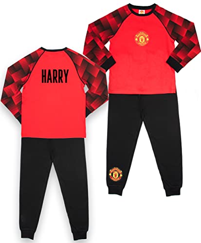 Manchester United FC Schlafanzug für Kinder, langärmelig, 100 % Baumwolle, offizielles Lizenzprodukt, Rot, Rot - schwarz, 9-10 Years von Manchester United