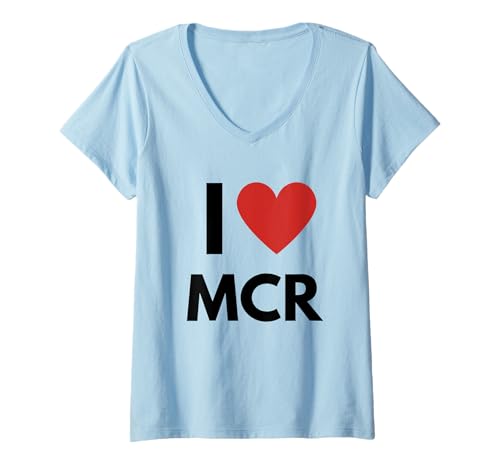 Damen I Love MCR Heart Manchester Love Fan Bekleidung T-Shirt mit V-Ausschnitt Damen I Love MCR Heart Manchester Love Fan Bekleidung T-Shirt mit V-Ausschnitt von Manchester by UberGuber Tees