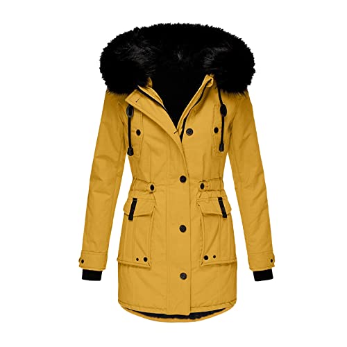 Mancool Winterparka Damen Lang Warm Gefüttert Wintermantel Lang Parka Jacke mit Fell Kapuze Dicke Winterjacke Elegant Große Größen Outdoorjacke Damenjacke,Wind-Wasserdicht von Mancool