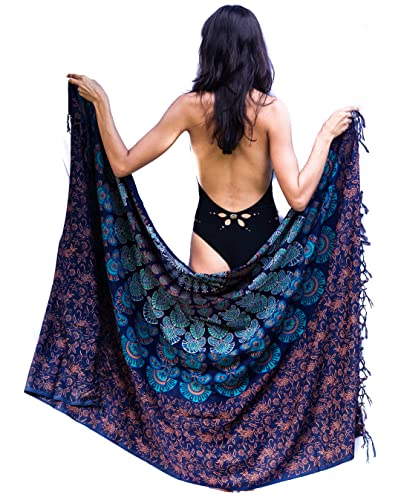 Blauer Pareo Strandtuch Mit Fringe Hochwertiger Rayon Groß Strand Sarong Damen Wickeltuch Wickelrock Strandrock Tapisserie Wickeltuch Bikini Cover Up Tragen Über Badeanzügen von Mandala Life ART