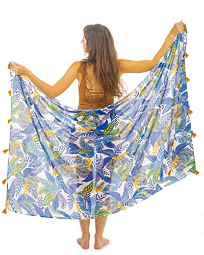 Mandala Life ART Blauer Sarong Tuch Damen XXL Mit Quasten Baumwolle Groß Strand Pareo Strandtuch Wickeltuch Wickelrock Strandrock Tapisserie Wickeltuch Bikini Cover Up Tuch Für Badeanzug von Mandala Life ART