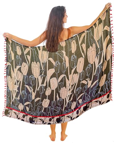 Schwarzer Pareo Xxl Mit Quasten Baumwolle Groß Strand Pareo Strandtuch Damen Wickeltuch Wickelrock Strandrock Tapisserie Wickeltuch Bikini Cover Up Tragen Über Badeanzügen von Mandala Life ART