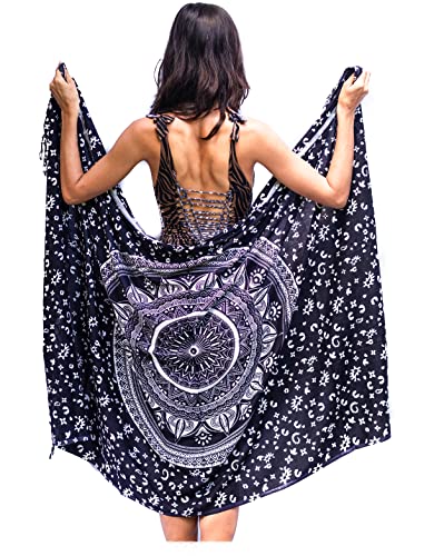 Schwarzer Strandtuch Xxl Mit Fringe Hochwertiger Rayon Groß Strand Pareo Sarong Damen Wickeltuch Wickelrock Strandrock Tapisserie Wickeltuch Bikini Cover Up Tragen Über Badeanzügen von Mandala Life ART