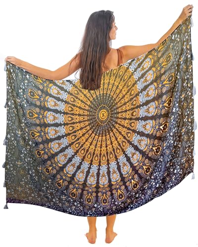 Schwarzer Strandtuch Xxl Mit Quasten Baumwolle Groß Strand Pareo Sarong Damen Wickeltuch Wickelrock Strandrock Tapisserie Wickeltuch Bikini Cover Up Tragen Über Badeanzügen von Mandala Life ART