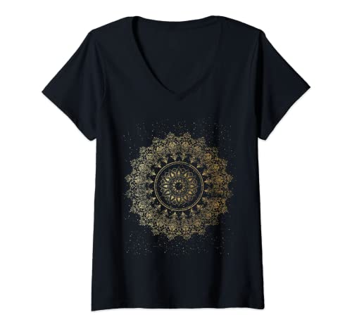 Damen Vintage Mandala T-Shirt mit V-Ausschnitt von Mandala T-Shirts & Geschenkideen