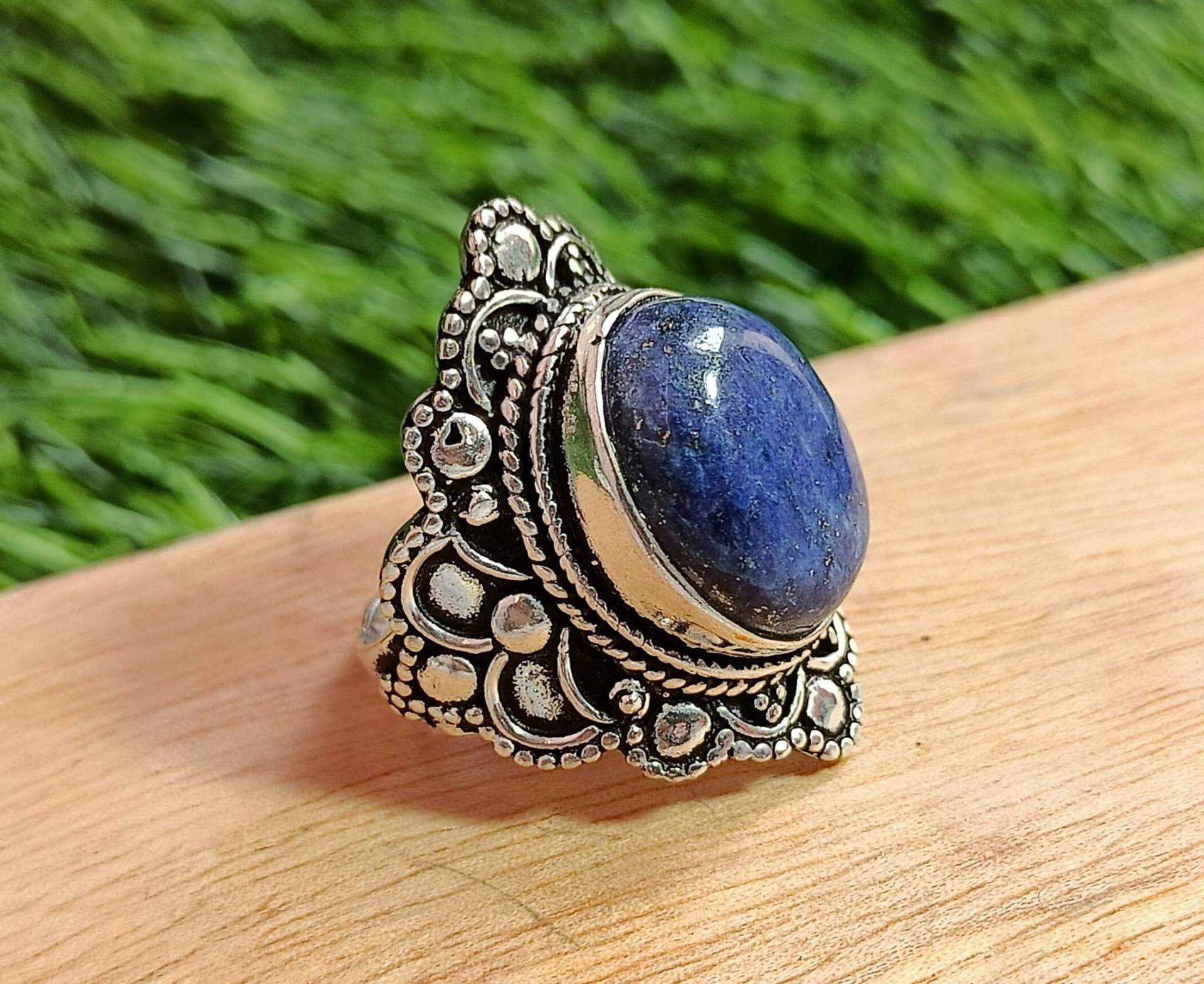 Boho 92, 5 Silber Überzogene Lapis Lazuli Vintage Designer Ring, Frauen-statement-Ring, Geschenkartikel, Geburtstagsgeschenk, Ehering von Mandaljewelryshop