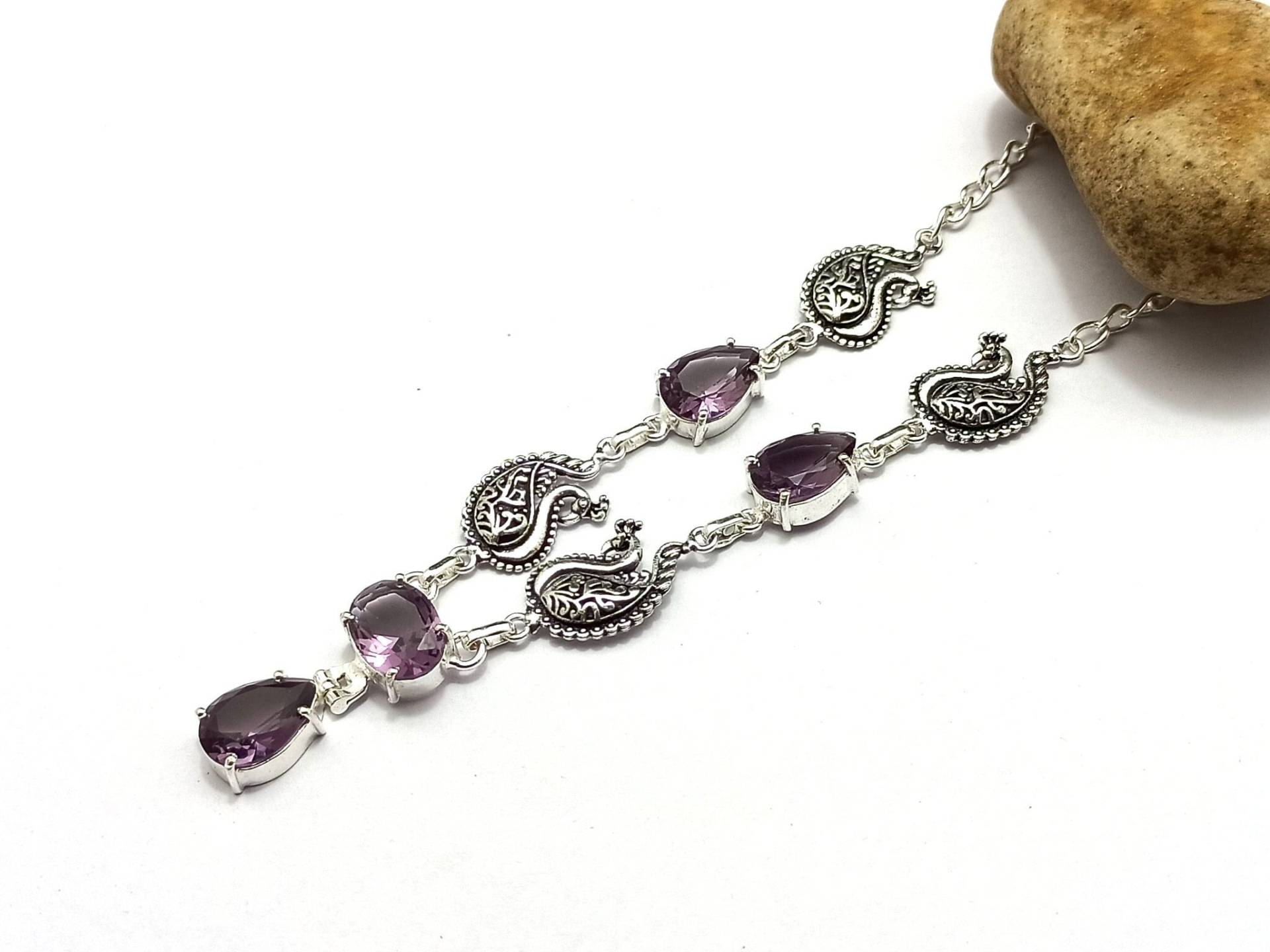 Neue Facettierte Amethyst Stein Handgemachte Versilberte Halskette Für Frauen Geschenk Sie Jubiläumsgeschenk von Mandaljewelryshop