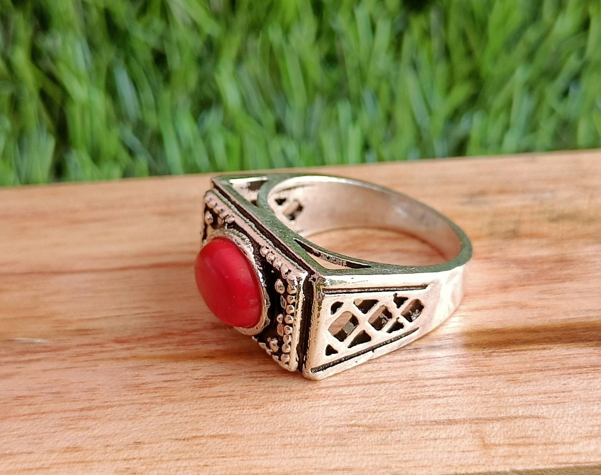 Roter Korallen Designer Statement Boho Silber Ring, Koralle Edelstein Ring Roter Korallen Designer Statement Boho Silber Ring, Koralle Edelstein Ring von Mandaljewelryshop
