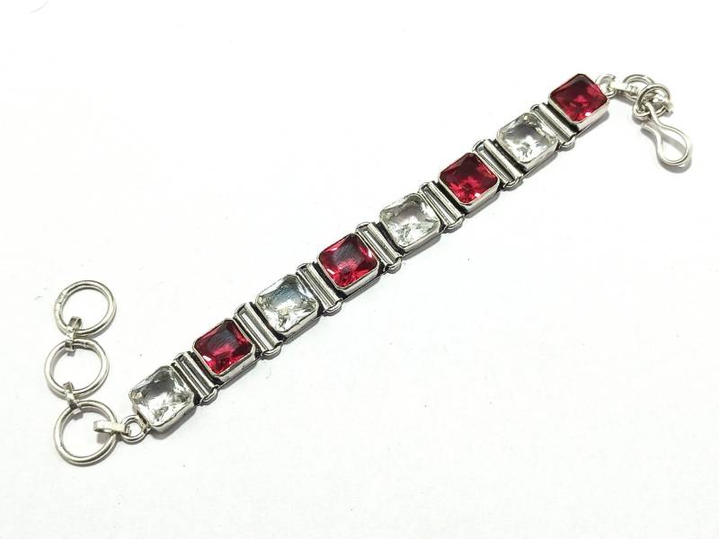 Weißes Cz Topas Und Granat Armband Multi Stone Einzigartiges Jahrestagsgeschenk Hochzeitsschmuck Statement von Mandaljewelryshop