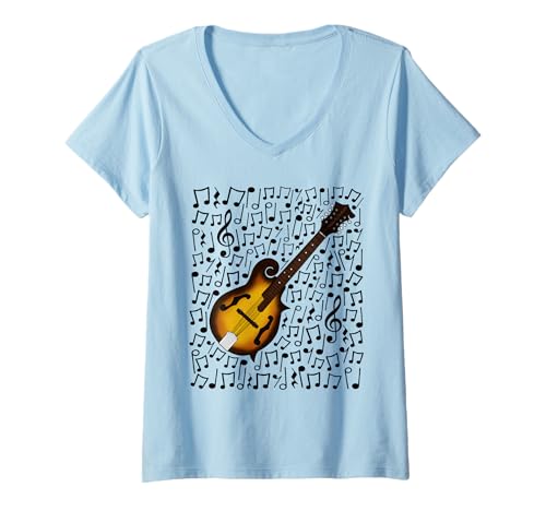 Damen Mandolinen-Musiknoten, Mandolinenspieler T-Shirt mit V-Ausschnitt Damen Mandolinen-Musiknoten, Mandolinenspieler T-Shirt mit V-Ausschnitt von Mandolin Teacher Sheet Music Musician By DoodleRob