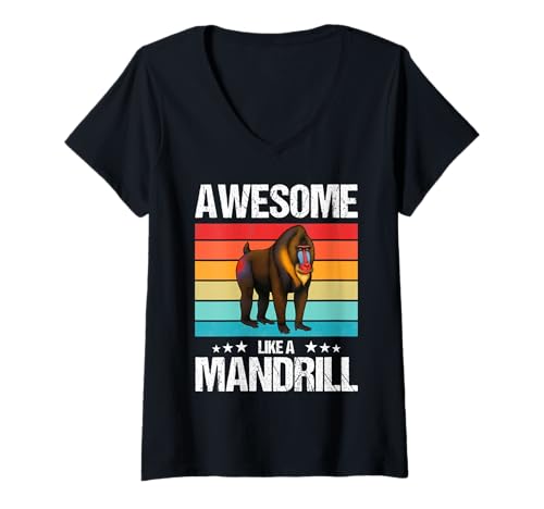 Damen Mandrills Mandrill T-Shirt mit V-Ausschnitt Damen Mandrills Mandrill T-Shirt mit V-Ausschnitt von Mandrills Mandrill Tier Shop