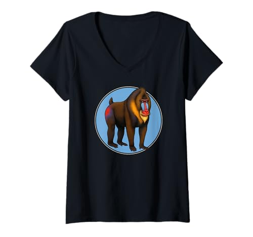 Damen Mandrills Mandrill T-Shirt mit V-Ausschnitt Damen Mandrills Mandrill T-Shirt mit V-Ausschnitt von Mandrills Mandrill Tier Shop