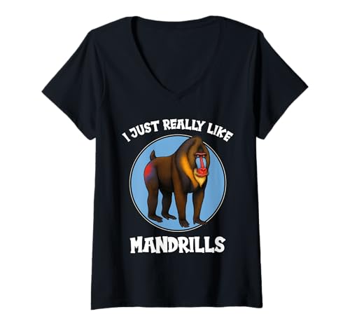 Damen Mandrills Mandrill T-Shirt mit V-Ausschnitt Damen Mandrills Mandrill T-Shirt mit V-Ausschnitt von Mandrills Mandrill Tier Shop