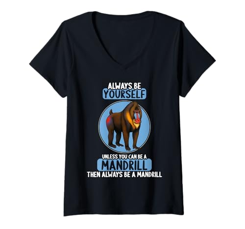 Damen Mandrills Mandrill T-Shirt mit V-Ausschnitt von Mandrills Mandrill Tier Shop