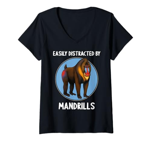Damen Mandrills Mandrill T-Shirt mit V-Ausschnitt Damen Mandrills Mandrill T-Shirt mit V-Ausschnitt von Mandrills Mandrill Tier Shop