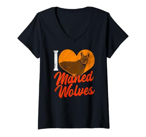 Damen Mähne Wolf Südamerika Tier T-Shirt mit V-Ausschnitt Damen Mähne Wolf Südamerika Tier T-Shirt mit V-Ausschnitt von Maned Wolf
