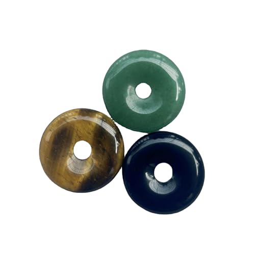 Manekieko 3Pcs Polierte Kristall Amulett Frieden Kreis Donut Stein Perlen Zubehör,Runde Großes Loch 7mm Glücksmünze Amulett Frieden Kreis Heilung Kristall Anhänger,Aventurin+Obsidian+Tigerauge von Manekieko