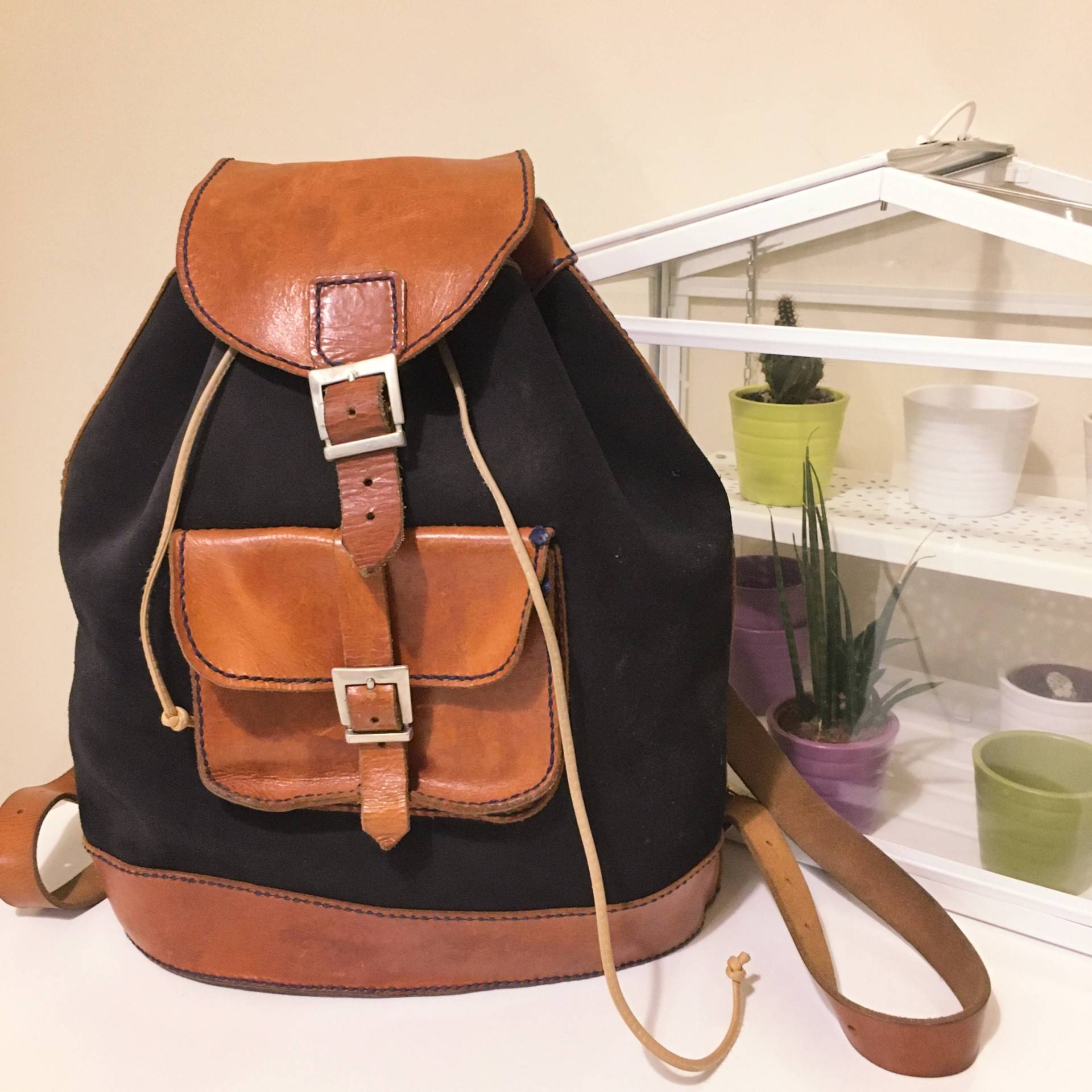 Lederrucksack, Wildlederrucksack, Blauer Rucksack, Handgefertigter Rucksack von Maneneaccessories