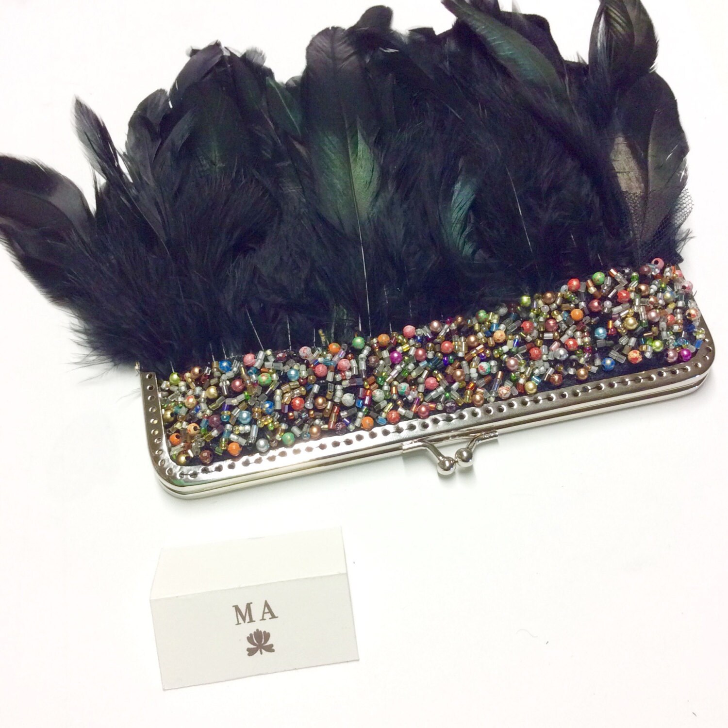 Schwarze Feder Clutch, Federtasche, Schwarze Tasche, Handgemachte Clutch von Maneneaccessories