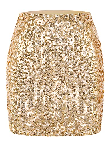 MANER Damen Pailletten Rock Glitzer Stretchy Bodycon Mini Rock Night Out Party, Champagner, Groß von MANER