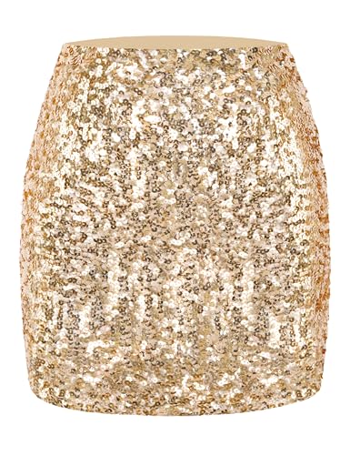 MANER Damen Pailletten Tanzrock Glitzer Stretchy Bodycon Mini Rock Night Out Party, Champagner, Groß von MANER