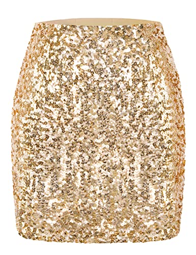 MANER Paillettenrock für Damen, funkelnd, dehnbar, figurbetont, Mini-Röcke, zum Ausgehen, Party, champagnerfarben, M von MANER