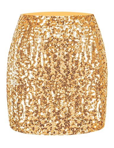 MANER Paillettenrock für Damen, Glitzer, dehnbar, figurbetont, Mini-Röcke, zum Ausgehen, Party, Gold, XX-Large von MANER