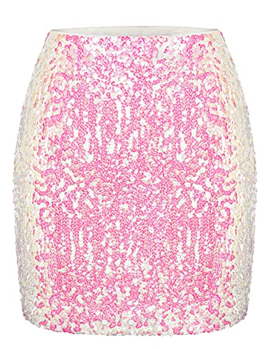 MANER Damen Pailletten Rock Sparkle Stretchy Bodycon Mini Röcke Abend Out Party, bunt, XX-Large von Maner