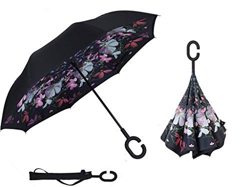 Manfâ Schöne Mode Blütenblatt Princess Windproof Super Sun Umbrella - Automatic Folding, Gerade Schwarzer Regenschirm von Manfâ