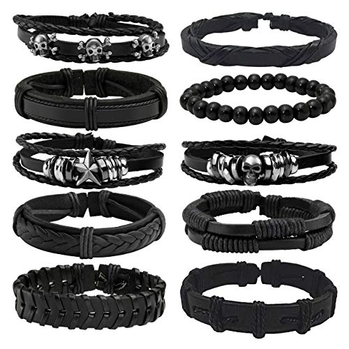 Manfnee 10PCS Geflochtenes Kunstlederarmband Punk Cuff Wrap Armbänder für Männer Frauen Verstellbar von Manfnee