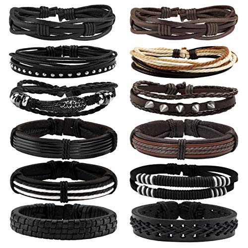 Manfnee 12PCS Geflochtenes Kunstlederarmband Punk Cuff Wrap Armbänder für Männer Frauen verstellbar von Manfnee