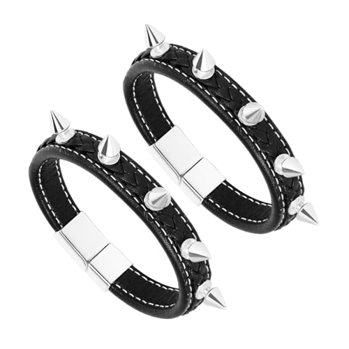 Manfnee 2 Stücke Herren Armband Leder Armbänder für Herren Damen Schwarze Geflochtene Leder Armband von Manfnee