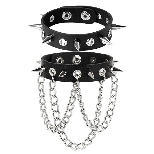 Manfnee 2 Stücke Punk Gothic Armband für Männer Frauen Leder Spike Rivet Metall Nieten Armbänder Wristbang von Manfnee