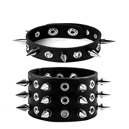 Manfnee 2Pcs Punk Gothic Armband Lederarmband Spike Niet Metall Nieten Armbänder Wristbang von Manfnee