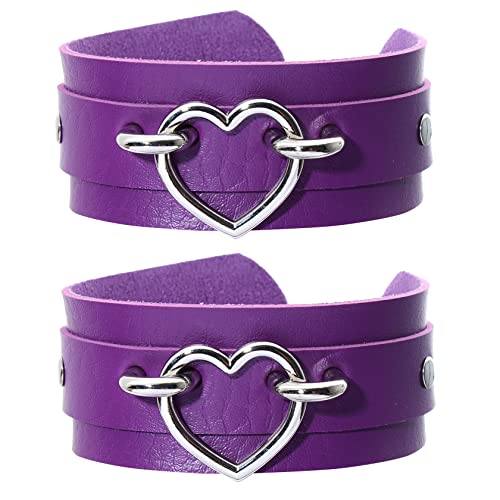 Manfnee 2er Pack Punk Goth Armband für Herren Damen Leder Herz Metall Nieten Manschette Breites Armband Lila Manfnee 2er Pack Punk Goth Armband für Herren Damen Leder Herz Metall Nieten Manschette Breites Armband Lila von Manfnee