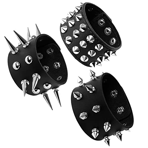 Manfnee 3Stücke Punk Goth Armband Lederarmband Spike Rivet Metall Nieten Armbänder Wristbang von Manfnee