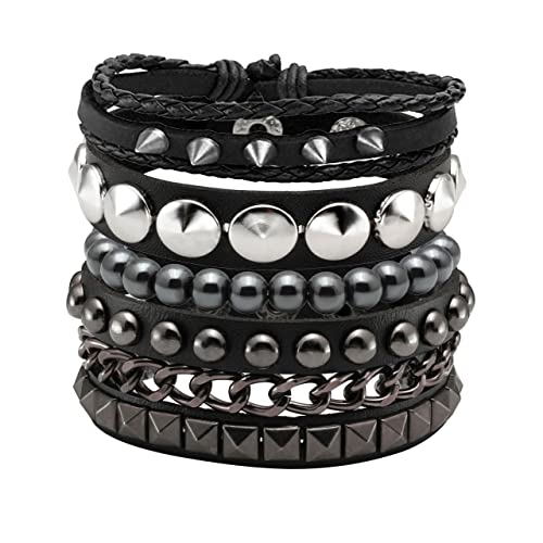 Manfnee 4 Stücke Punk Gothic Armband für Männer Frauen Leder Spike Rivet Metall Nieten Armbänder Wristbang von Manfnee