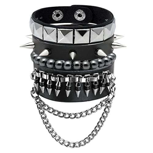 Manfnee 4 Stücke Punk Gothic Armband für Männer Frauen Leder Spike Rivet Metall Nieten Armbänder Wristbang von Manfnee